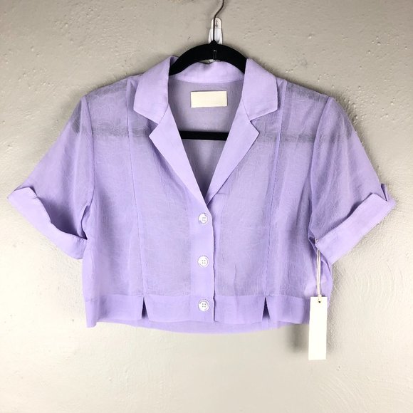 Capulet Tops - Capulet Purple Fara Sheer Cropped Bowling Shirt